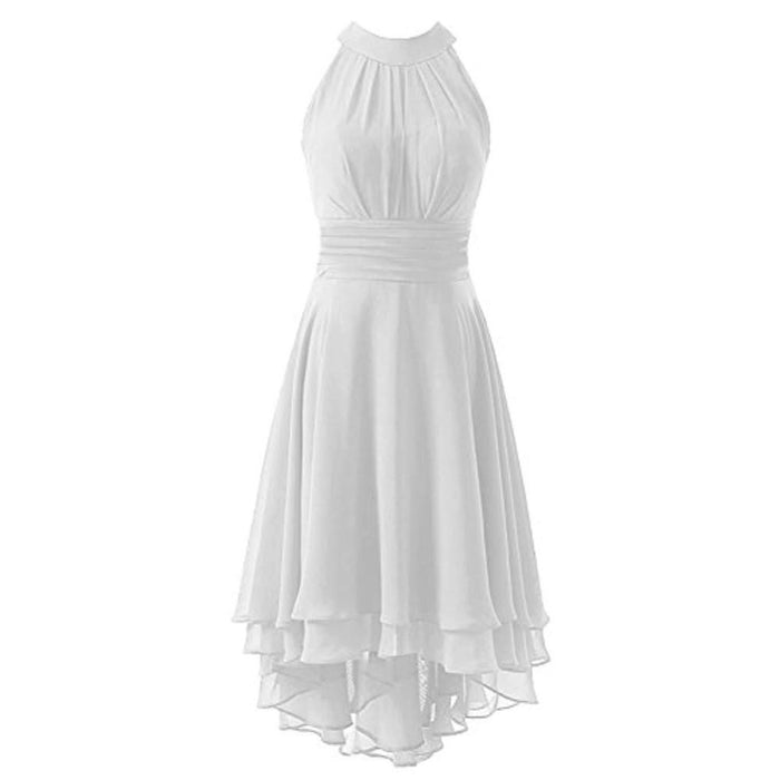 Women's High Low Chiffon Bridesmaid Dress Halter Short Wedding Guest Dress