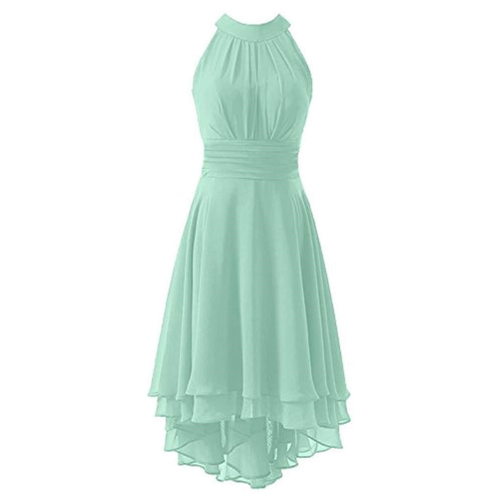Women's High Low Chiffon Bridesmaid Dress Halter Short Wedding Guest Dress