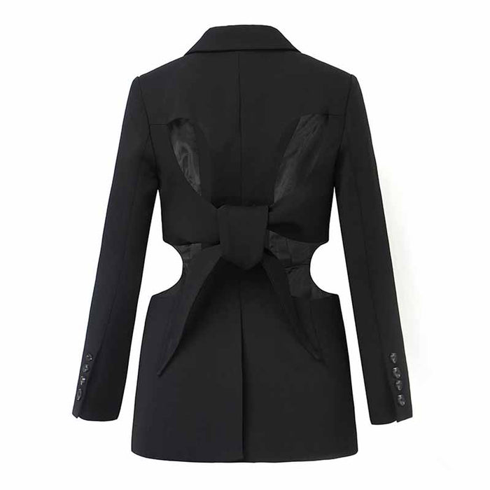 Women's Hollow Out Blazer Long Sleeve One Button Lace Up Back Jacket