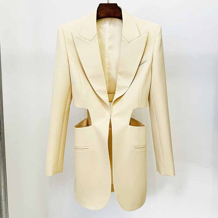 Women's Hollowed Suits Wide Leg Trouser Suit 2 Piece Pantsuits In Apricot