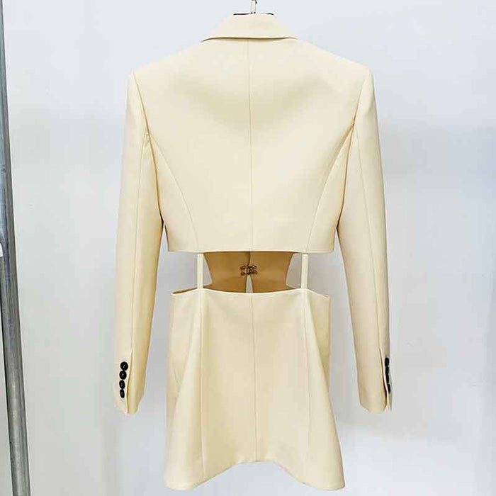 Women's Hollowed Suits Wide Leg Trouser Suit 2 Piece Pantsuits In Apricot