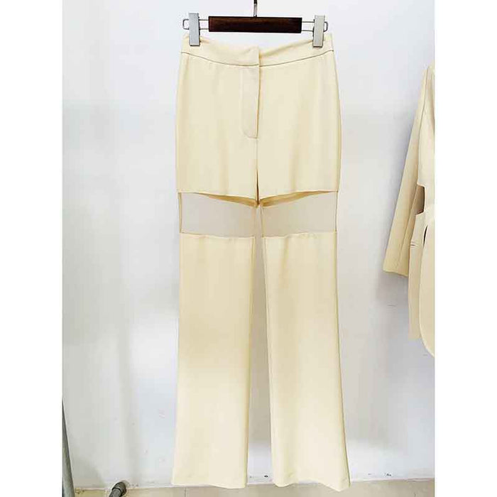 Women's Hollowed Suits Wide Leg Trouser Suit 2 Piece Pantsuits In Apricot