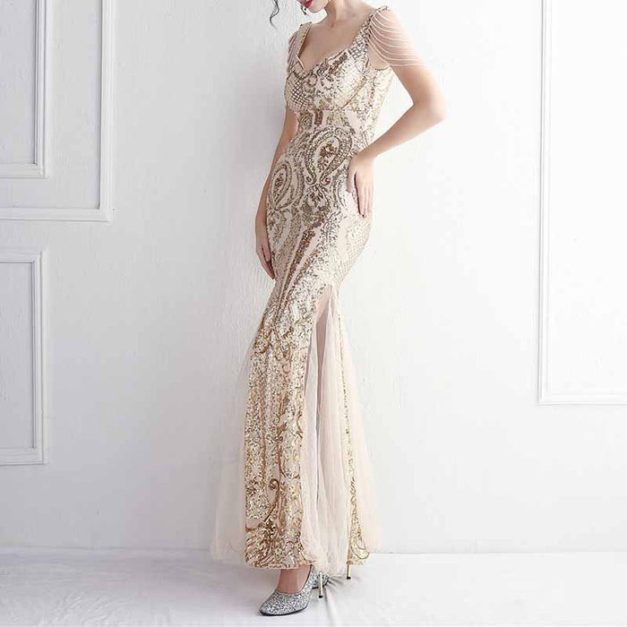 Women's Illusion Embroidery Elegant Mermaid Evening Dress S-4XL