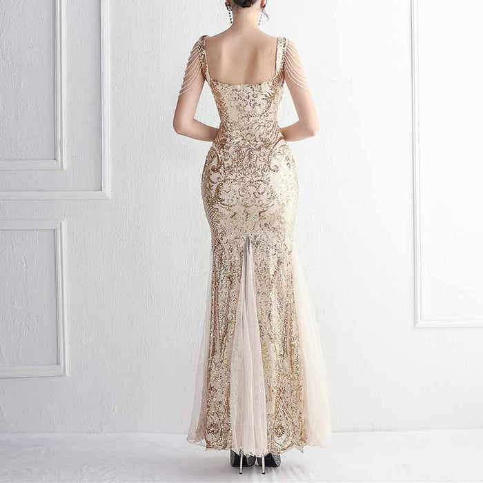 Women's Illusion Embroidery Elegant Mermaid Evening Dress S-4XL