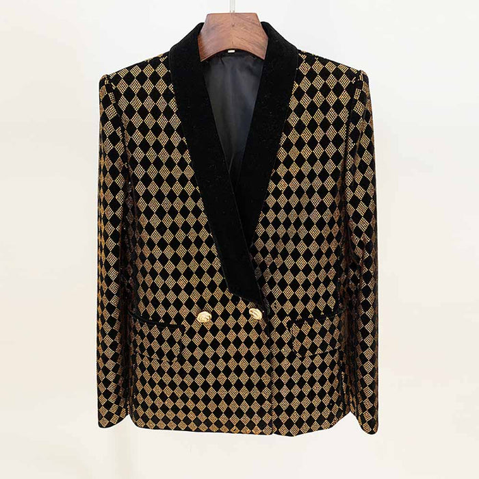 Women's jacket Luxury Heavy Work Beaded Diamond collar velvet blazer coat