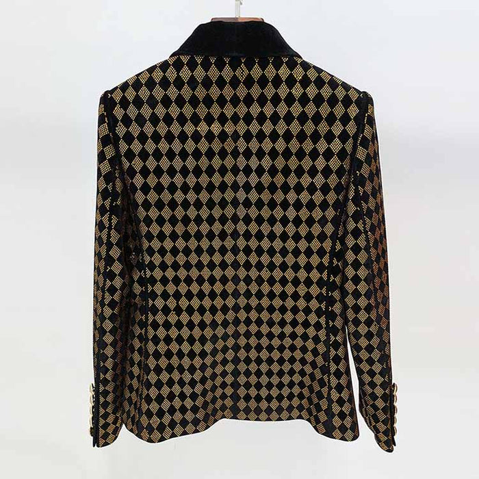 Women's jacket Luxury Heavy Work Beaded Diamond collar velvet blazer coat