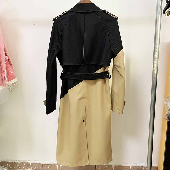 Women's Khaki & Black Trench Coats Double Breasted Outwear Coat With Belt