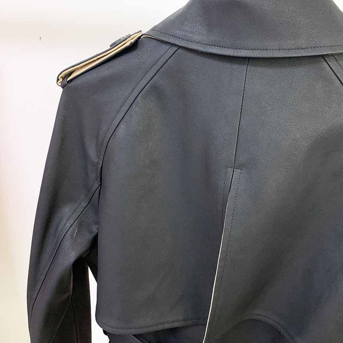 Women's Khaki & Black Trench Coats Double Breasted Outwear Coat With Belt