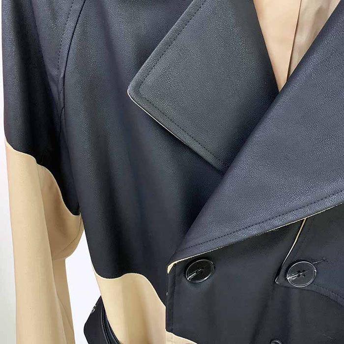 Women's Khaki & Black Trench Coats Double Breasted Outwear Coat With Belt