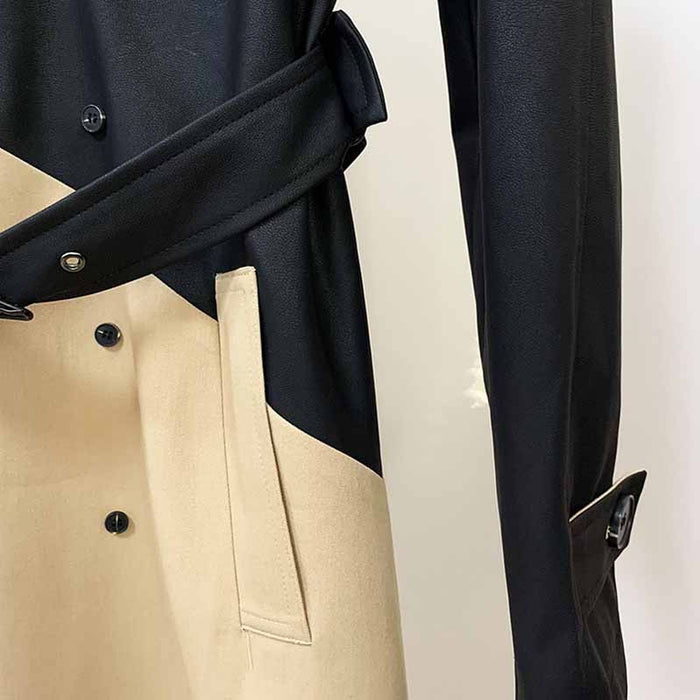 Women's Khaki & Black Trench Coats Double Breasted Outwear Coat With Belt