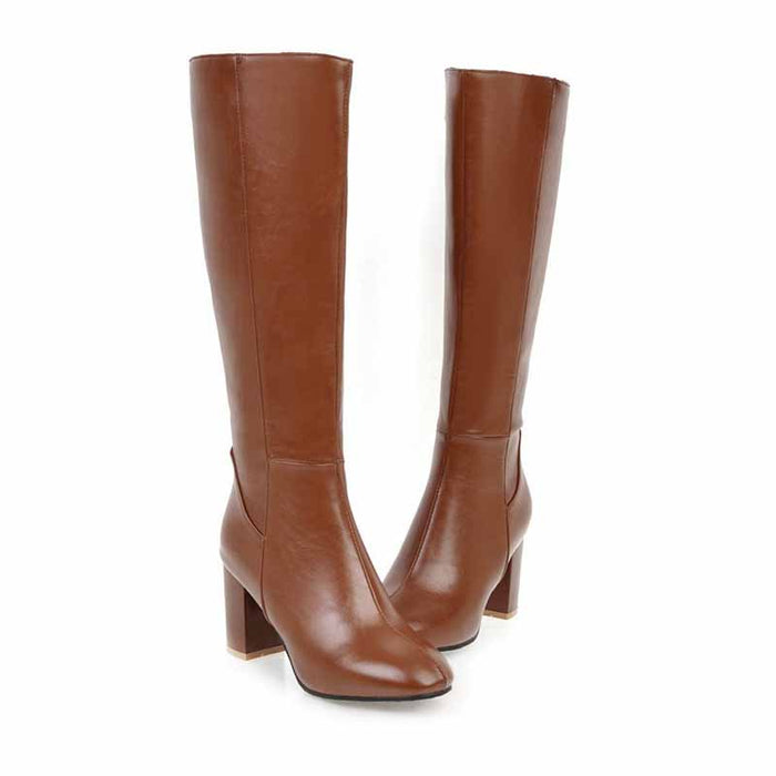 Womens Knee High Boots Pointed Toe High Chunky Heel Booties