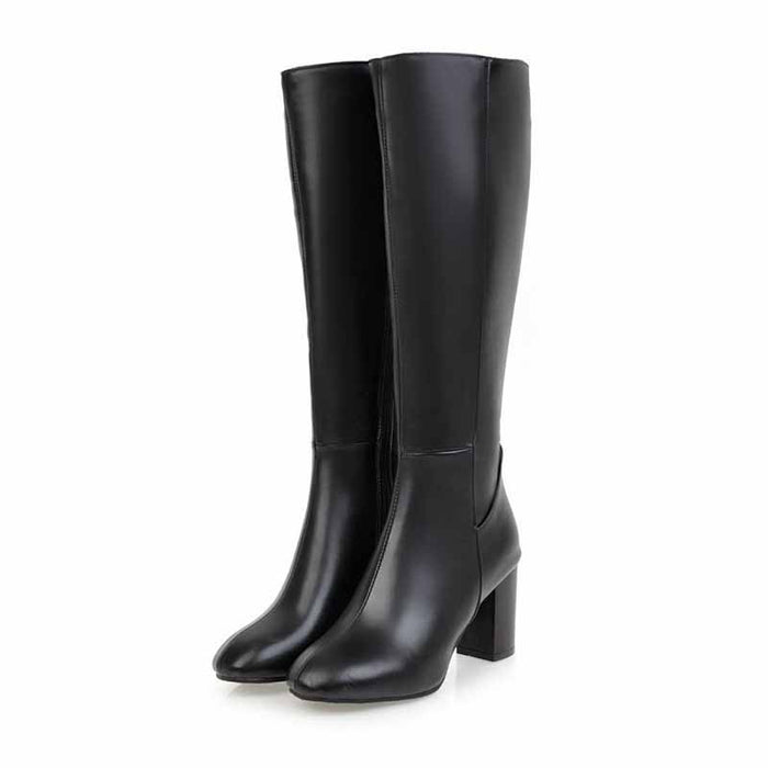 Womens Knee High Boots Pointed Toe High Chunky Heel Booties