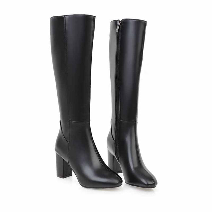 Womens Knee High Boots Pointed Toe High Chunky Heel Booties