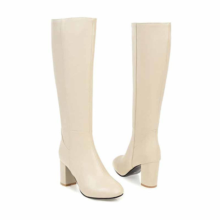 Womens Knee High Boots Pointed Toe High Chunky Heel Booties
