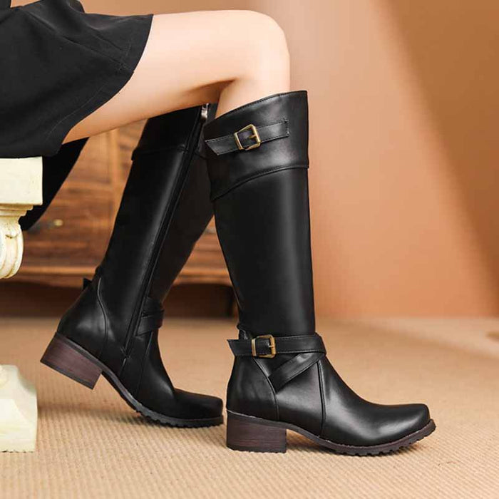 Women's Knee Length Cowgirl Boots Buckled Cowboy boots in white, black,green,khaki color