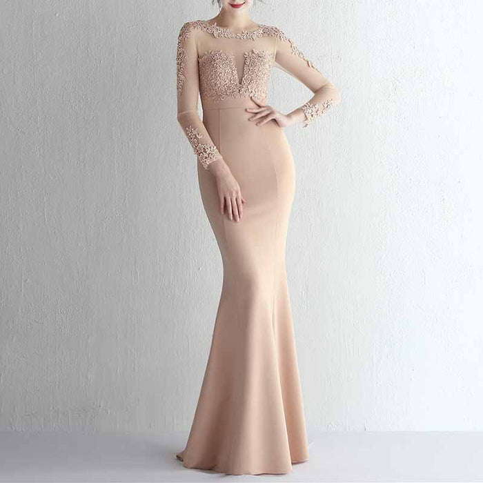 Women's Lace Appliques Mermaid Long Train Prom Dresses
