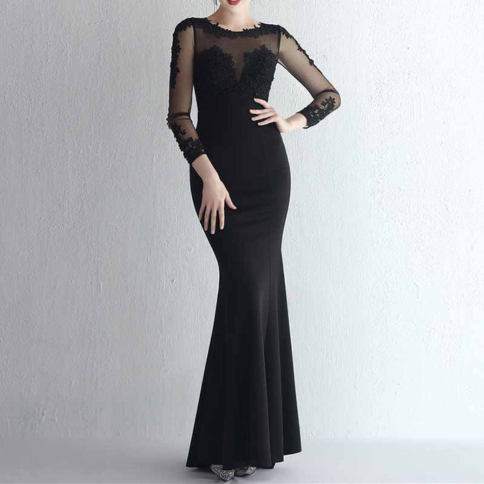Women's Lace Appliques Mermaid Long Train Prom Dresses