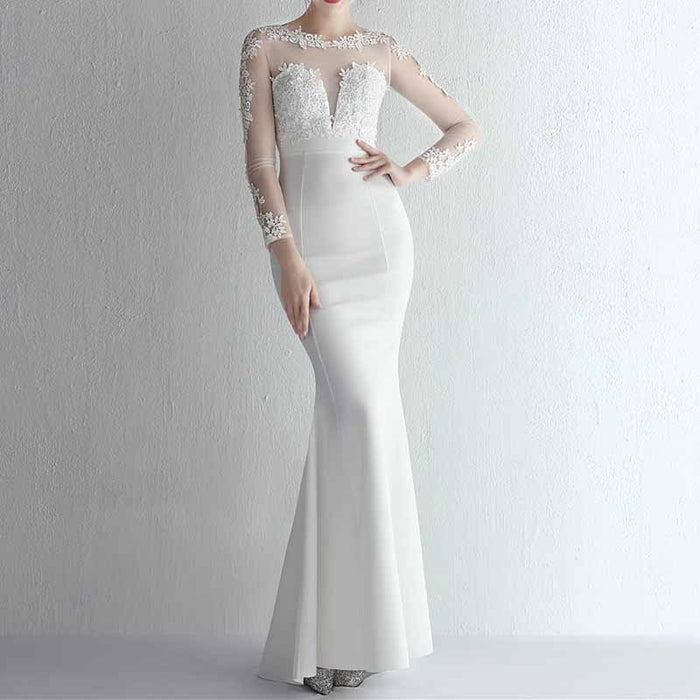 Women's Lace Appliques Mermaid Long Train Prom Dresses
