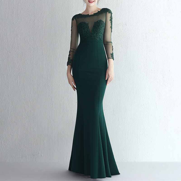 Women's Lace Appliques Mermaid Long Train Prom Dresses