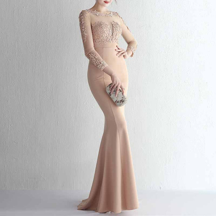 Women's Lace Appliques Mermaid Long Train Prom Dresses