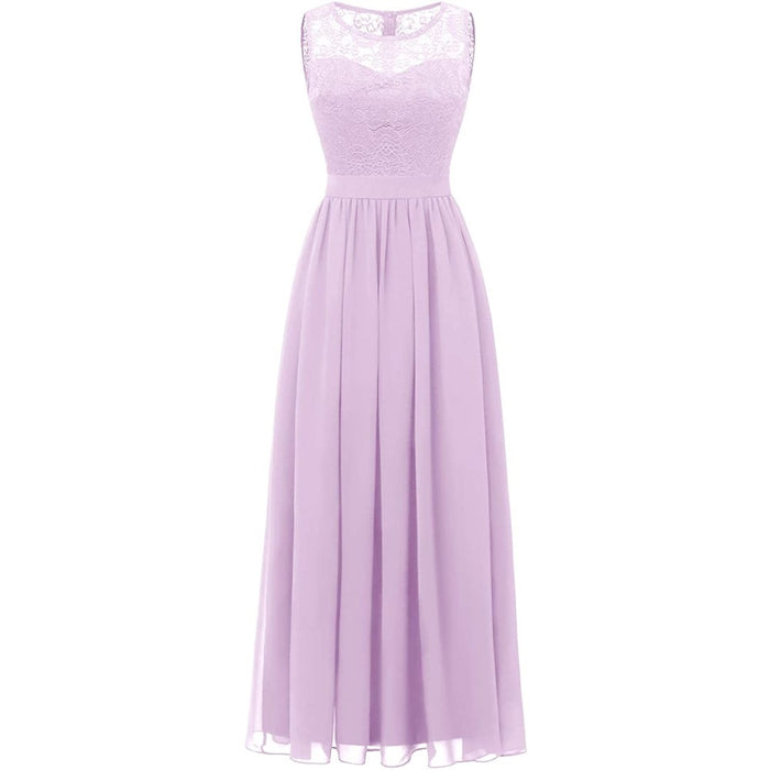 Women's Lace Chiffon Bridesmaid Dress Sleeveless Formal Wedding Party Dress
