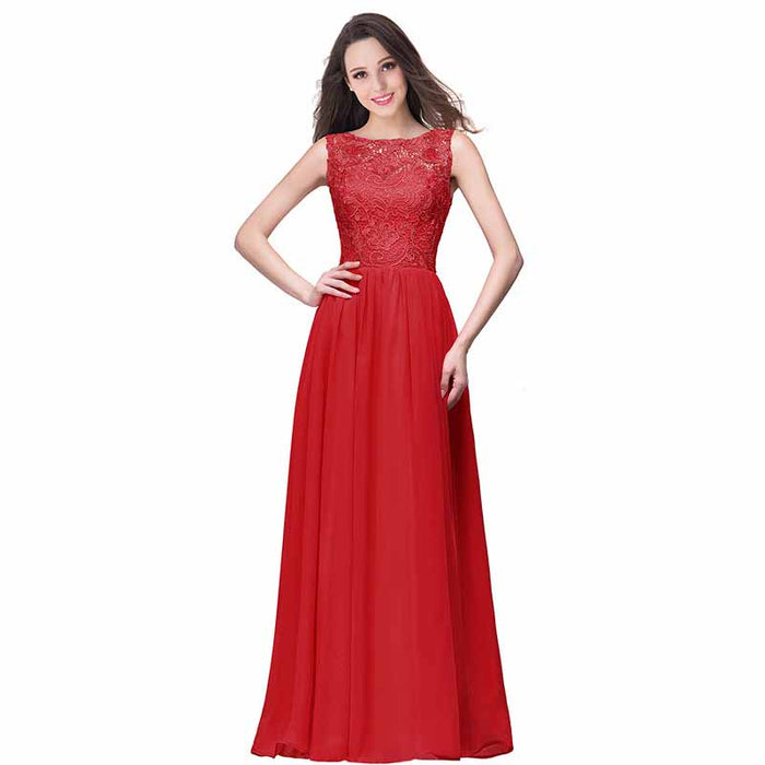 Women's Lace Chiffon Bridesmaid Dress Sleeveless Formal Wedding Party Dress