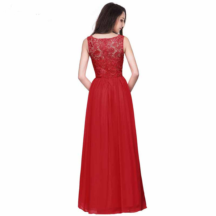 Women's Lace Chiffon Bridesmaid Dress Sleeveless Formal Wedding Party Dress