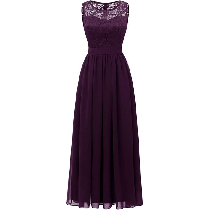 Women's Lace Chiffon Bridesmaid Dress Sleeveless Formal Wedding Party Dress