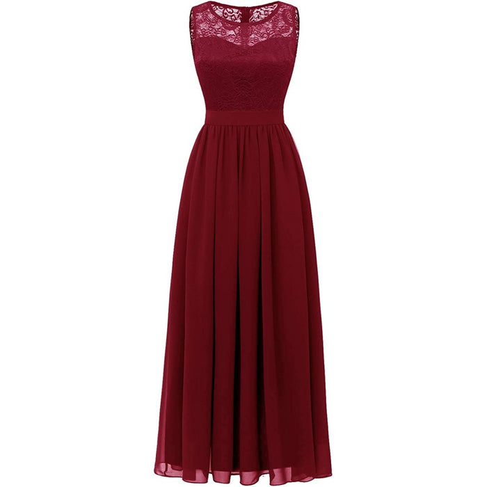 Women's Lace Chiffon Bridesmaid Dress Sleeveless Formal Wedding Party Dress