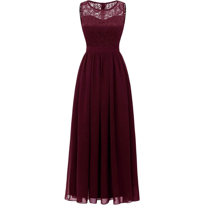 Women's Lace Chiffon Bridesmaid Dress Sleeveless Formal Wedding Party Dress