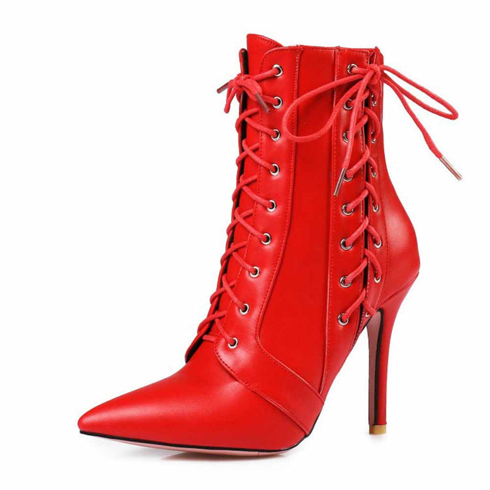 Women's Lace-up Ankle Boots Heeled Short Plus Size Boot