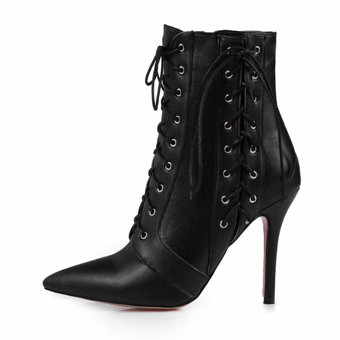 Women's Lace-up Ankle Boots Heeled Short Plus Size Boot