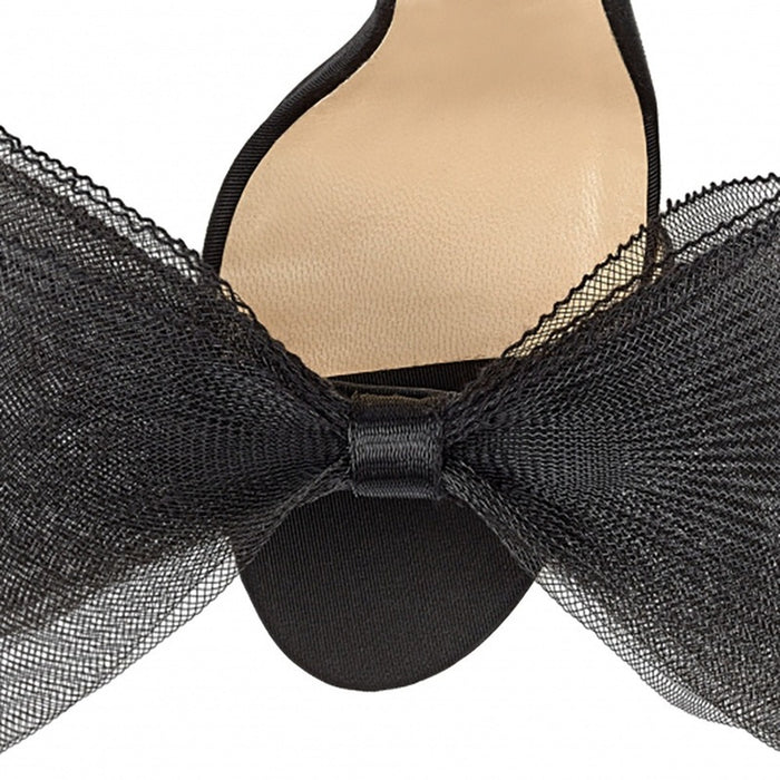 Women's lace up stiletto party sandals with a stylish bow detail in black