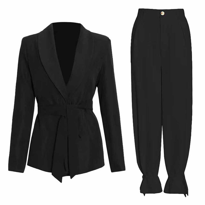 Women's Lace Up Suits High Waisted Two Pieces Pantsuit Colors Black Pink White
