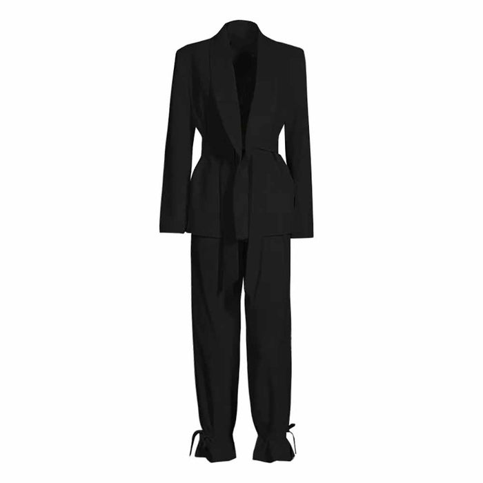 Women's Lace Up Suits High Waisted Two Pieces Pantsuit Colors Black Pink White