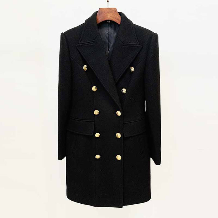 Women's Lapel Double Breasted Belted Mid Long Outwear Winter Coat