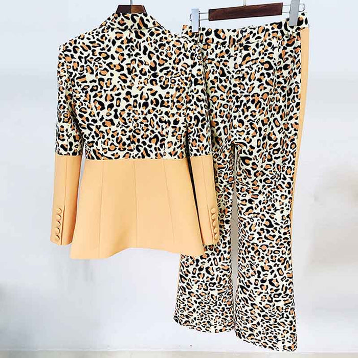 Women's Leopard Print Trousers Suit 2 Piece Animal Print Pant Suit