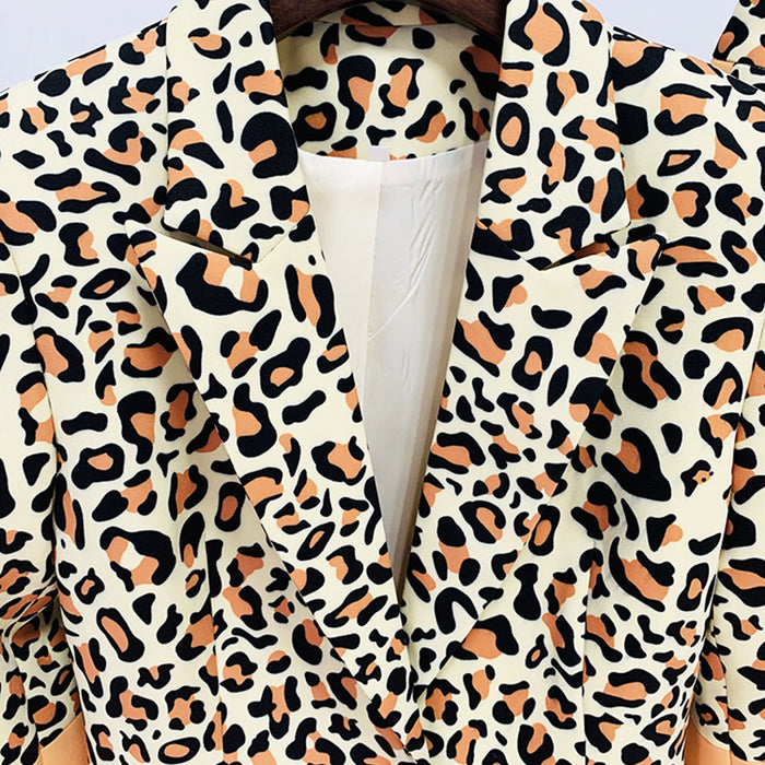 Women's Leopard Print Trousers Suit 2 Piece Animal Print Pant Suit