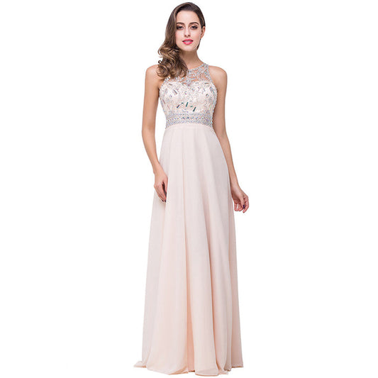 Women's Long Bridesmaid Dresses Beaded Chiffon Evening Prom Dress