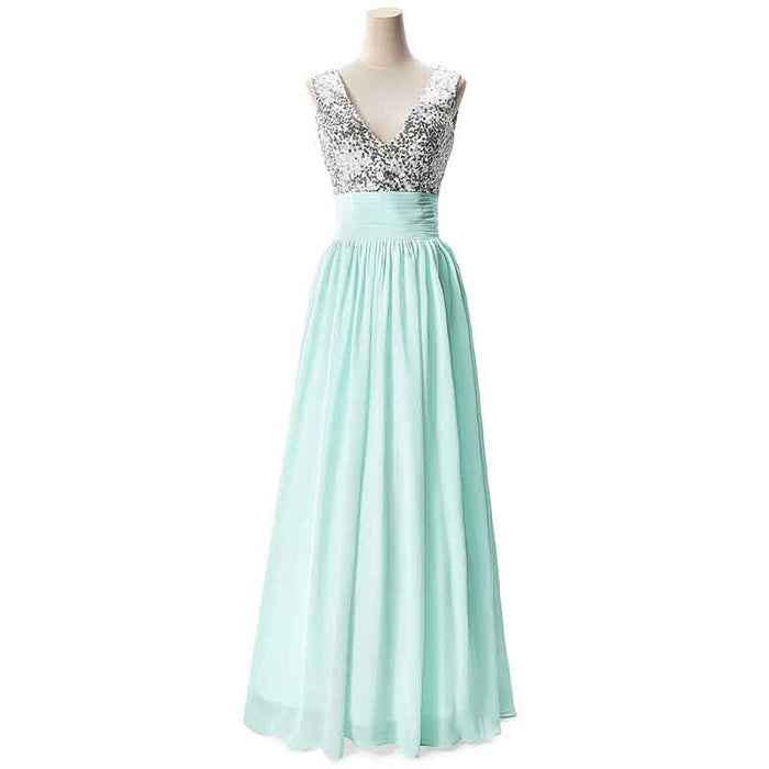 Women's Long Formal Sequin Chiffon Evening Prom Dress