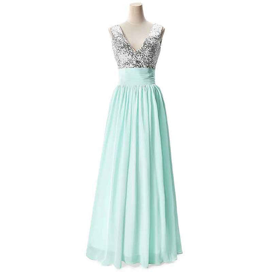 Women's Long Formal Sequin Chiffon Evening Prom Dress