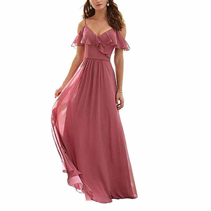 Women's Long Off Shoulder Chiffon Wedding Bridesmaid Dresses