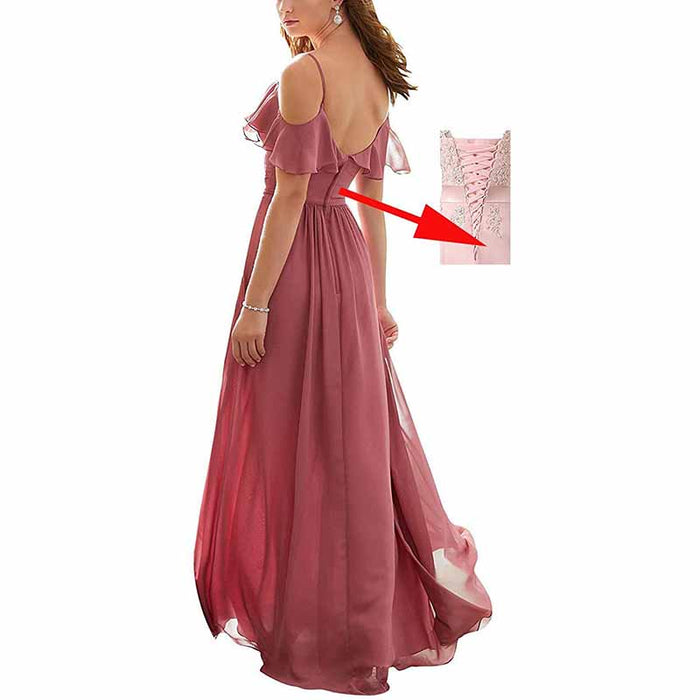 Women's Long Off Shoulder Chiffon Wedding Bridesmaid Dresses