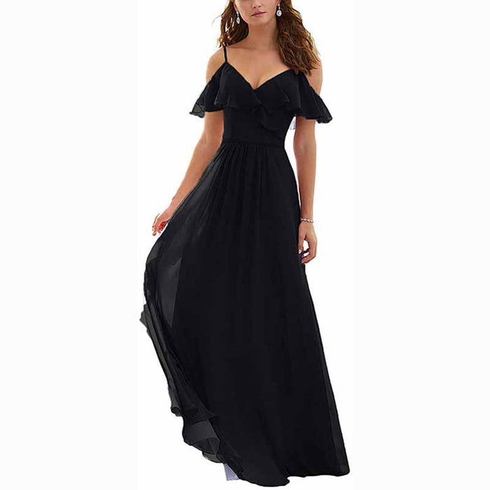 Women's Long Off Shoulder Chiffon Wedding Bridesmaid Dresses