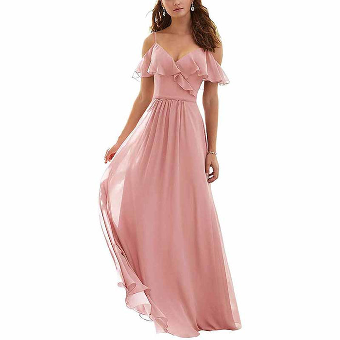 Women's Long Off Shoulder Chiffon Wedding Bridesmaid Dresses