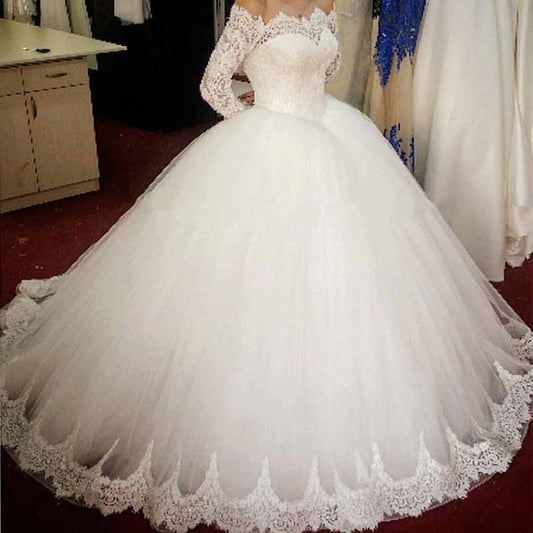 Women's Long Sleeve Lace Wedding Dresses Bridal Gown