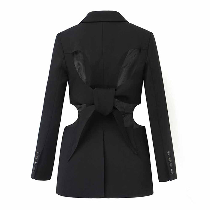 Women's Long Sleeve Lapel Backless Hollow Out Blazer