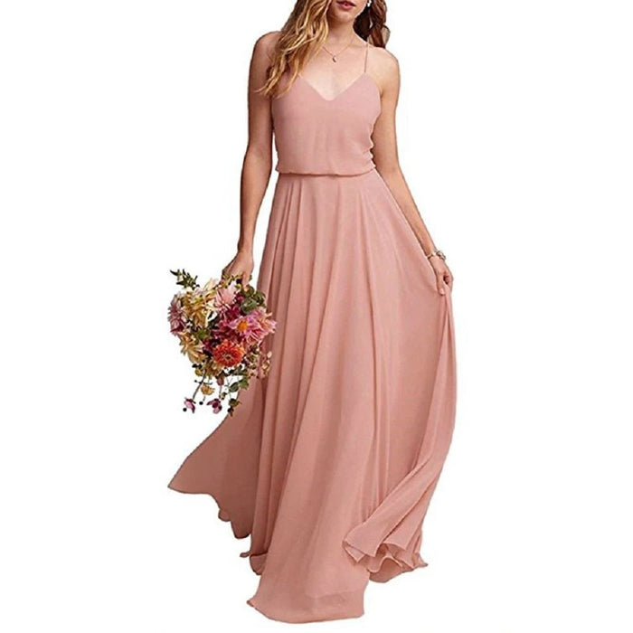 Women's Long Spaghetti Straps Prom Dress Chiffon Bridesmaid Dresses