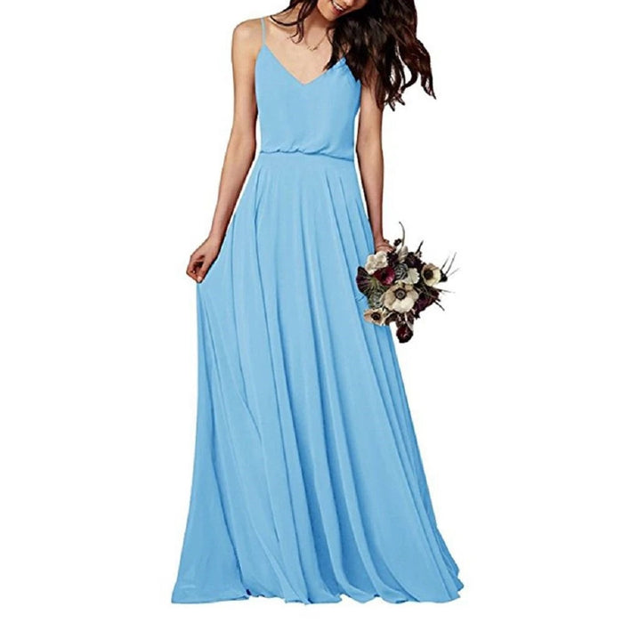 Women's Long Spaghetti Straps Prom Dress Chiffon Bridesmaid Dresses