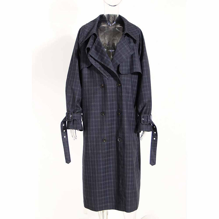 Women's Long Trench Coat Windproof Classic Lapel Belted Overcoat with Pockets